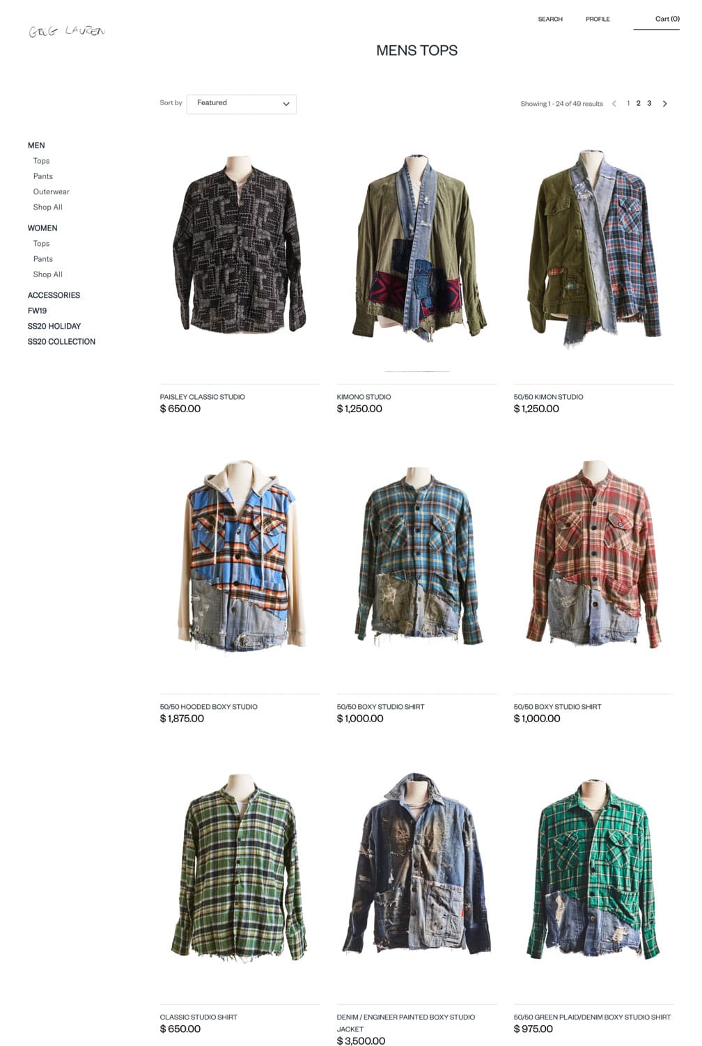 Greg Lauren Product Listing Page